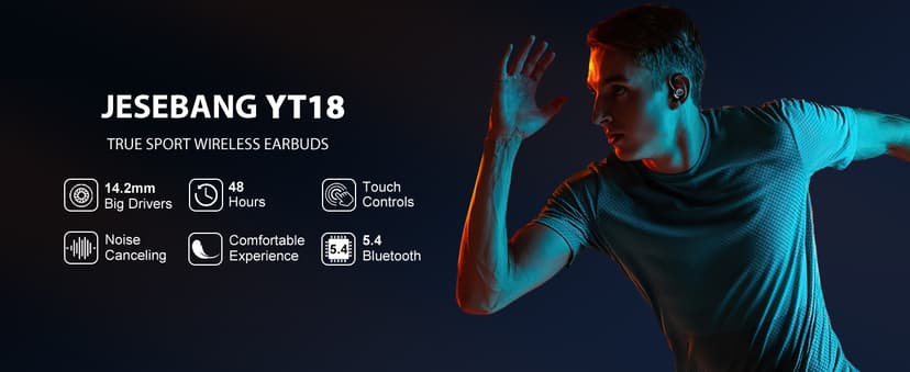 Wireless Earbuds, Bluetooth 5.4 Headphones Sport, Over Ear Buds With ENC Noise Cancelling Mic, 48H, Wireless Earphone With Earhooks, Stereo Deep Bass, IP7 Waterproof ear bud for Workout Running, Black