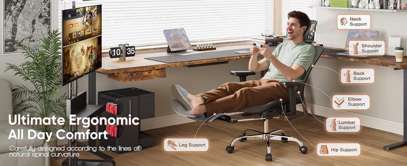 Ergonomic Office Chair with Footrest, Desk Chair Comfy with 3D Adjustable Lumbar Support & Arm & Headrest, 4 Gear 90°-135° Tilt, Wide Air Mesh Seat, Heavy Duty Class-4 Gas Lift, Computer Gaming Chair