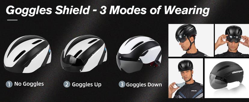Shinmax Bike Helmet for Men Women, Bicycle Helmet with Detachable Magnetic Goggles Adjustable for Adult Road Biking Mountain Cycling Helmet