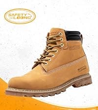 SAFETY LOONG Moc Toe Work Boots for Men Waterproof Soft/Steel Toe Comfortable Full Grain Leather Non Slip Wedge Outsole Construction 6" Workboots