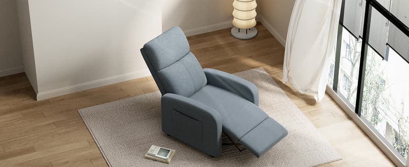 GarveeHome Linen Fabric Manual Recliner Chair, with Side Pocket, High Backrest, Thick Cushion, Adjustable Push Back Recliner,Cozy Lounge Chair for Living Room, Home Theater, Bedroom, Dark Gray