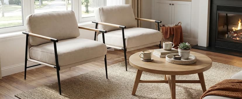 LukeAlon Mid Century Chenille Accent Chairs Set of 2, Ultra Soft Living Room Chairs with Metal Legs Modern Armchair Lounge Chairs Upholstered Comfy Leisure Chair for Bedroom Reception Area, Beige