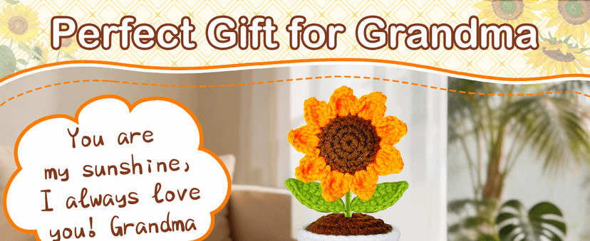 Gifts for Grandma, Grandma Gifts from Grandkids, Birthday Gift for Nana Grandmother GaGa, Mother's Day Birthday I Love You Present for Grandmother, Cute Handmade Crochet Positive Mini Sunflower Doll B0FBG8QQ8T