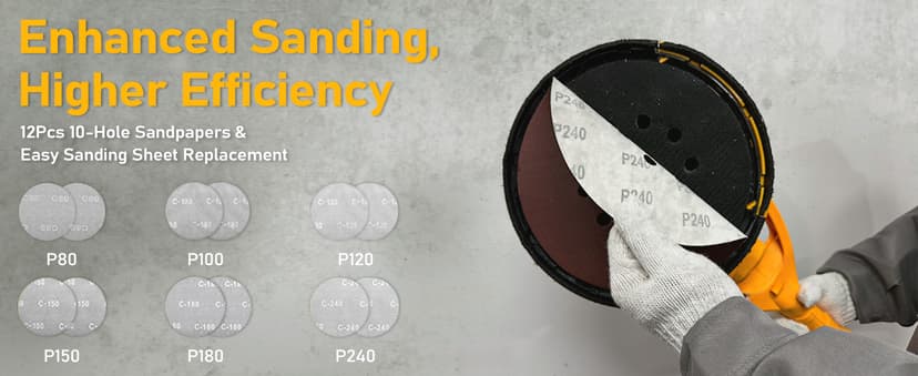 GEVEELIFE Drywall Sander, 880W Popcorn Ceiling Removal Tool, Drywall Sander with Vacuum Dust Collector, 5 Variable Speed 1000-2100RPM, LED Light, Foldable & Extendable Handle, 12 Sanding Discs