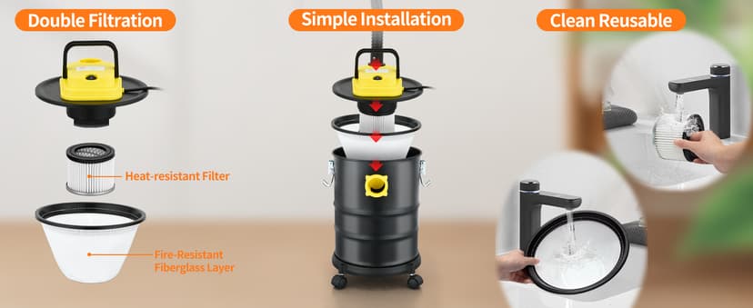 SIPPON Ash Vacuum Cleaner, Pellet Stove Vacuum Cleaner with Blower Function, 800W Powerful Suction 2.6 Gallon All-in-One Ash Vacuum for Fireplaces, Pellet Stoves