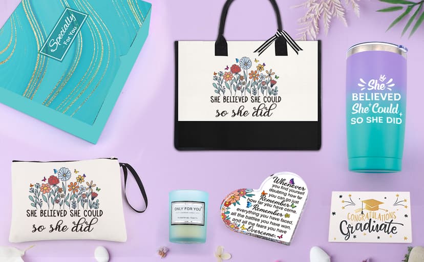 She Believed She Could So She Did Gift for Girl Canvas Tote Bag Tumbler High School Inspirational Class of 2026 Gifts Graduation Gift for Her College Master phd Congratulations Gifts for Women B0DSFV9L61