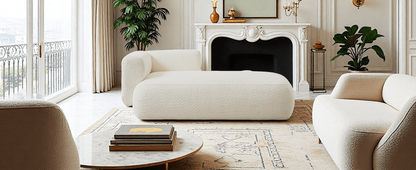 Upholstered Chaise Lounge Indoor for Living Room Bedroom Office Chaise Lounge Sofa:Boucle Fabric Modern Leisure Sofa Recliner Chair Sleeper Indoor (Boucle Cream)