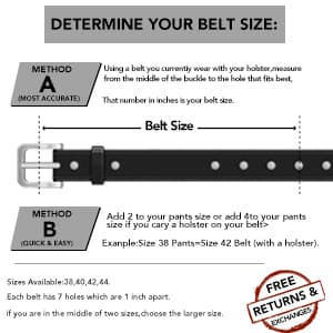 KOSIBATE Leather Gun Belt for Men - Heavy Duty EDC Belt, Concealed Carry CCW Belt- 1.5-Inch Width, 14 OZ Leather