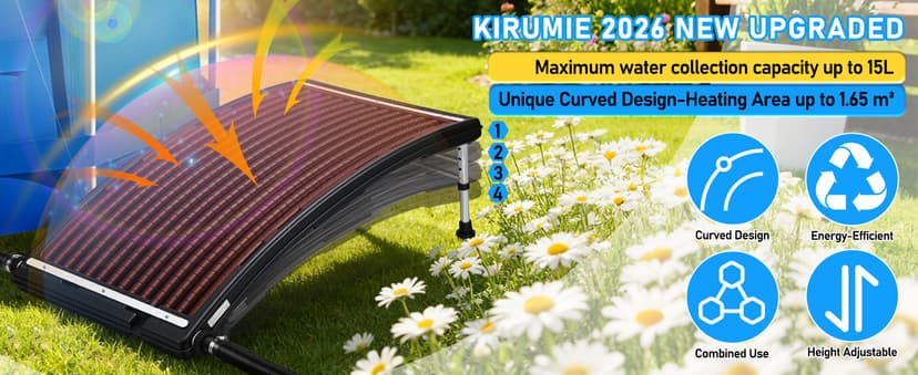 2PCS 2026 Upgraded Solar Pool Heater, with Height-Adjustable Support Feet, Four-Level Adjustment for Above-Ground and Inground Pools, Includes 4 Adapters, 4 Hoses & Clamps, 4 Plumber's Tapes