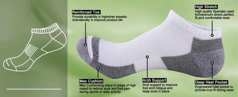 COOPLUS 12 Pack Mens Cushioned Ankle Socks, Low Cut Breathable Casual Socks (Shoe Size 6-11)