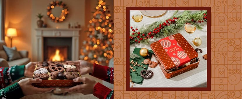 Christmas Chocolate Gift Basket– Holiday Candy Gift Box with Assorted Milk, Dark & White Chocolates – Holiday Food Gift Idea for Men, Women, Family, Corporate- Bonnie & Pop Christmas Style