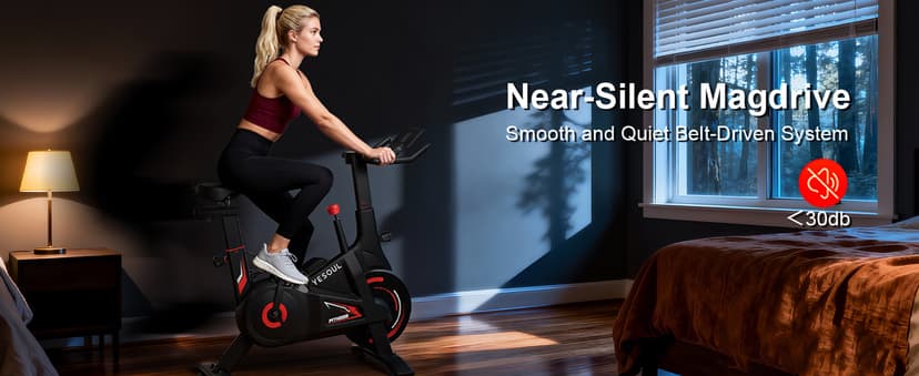 YESOUL Exercise Bike for Home – Stationary Bike with Stable Triangle Frame, Silent Magnetic Resistance, 300 lbs Capacity, Dual-Stage Drive & Alloy Flywheel, Smart APP with Scenic & Live Classes