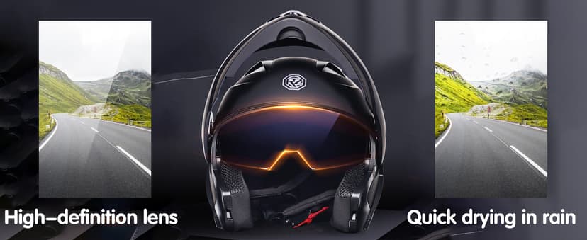 Bluetooth Modular Motorcycle Helmet DOT Approved Full Face Flip up Anti-Fog Double Visor Helmet Street Bike Helmet Built-in Dual Speaker with Microphone