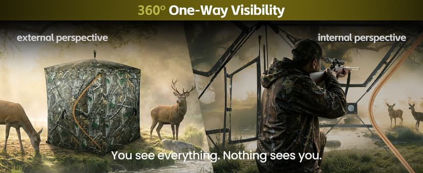 Hunting Blind, 360 Degree See Through Pop Up Deer Blind for 1-2 Person, Silent Sliding Windows,Ground Blind with Carry Bag, Camouflage Hunting Tent for Deer Turkey Duck Hunting