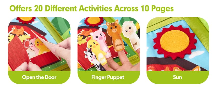 1 Year Old Boy Gifts Educational Quiet Activity Books 10 Pages, Toddler Christmas Stocking Stuffers One Year Old Travel Toys hahaland Busy Book for Toddlers 1-3 - Montessori Toys 1 Year Old Busy Board B0CR3FQ58C