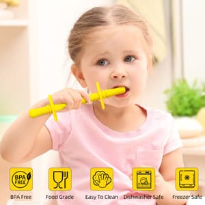 Fu Store Hollow Teether Tube 5PCS Chew Straw Toy for Infant Toddlers Silicone Tubes Teething Toys for Babies 3-12 Months BPA Free/Freezable/Dishwasher and Refrigerator Safe