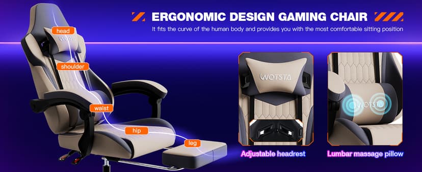 Gaming Chair with Footrest, High Back Gaming Chairs PVC Leather Ergonomic Gamer Chair with Adjustable Headrest Lumbar Support Racing Style Video Gaming Chair for Office/Home (Grey)