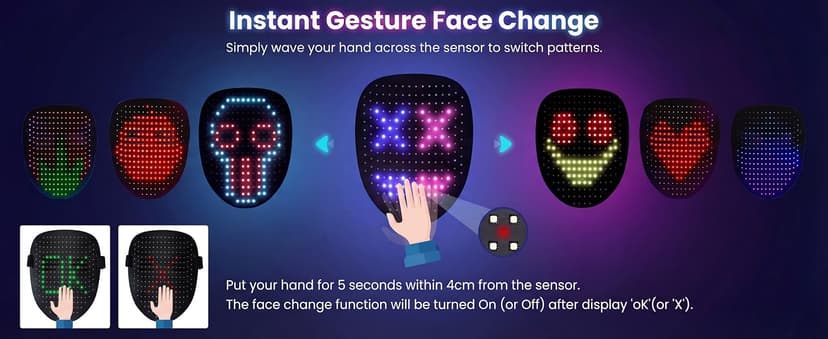 Gift for Halloween Digital Mask Birthday Christmas Rave Party,Cool Toy for Kids Adults,50 Changing Face Patterns,Rechargeable MEGOO Led Light up Mask with Gesture Sensing, Halloween Gifts for Teen Boys B09Y9DT9W7