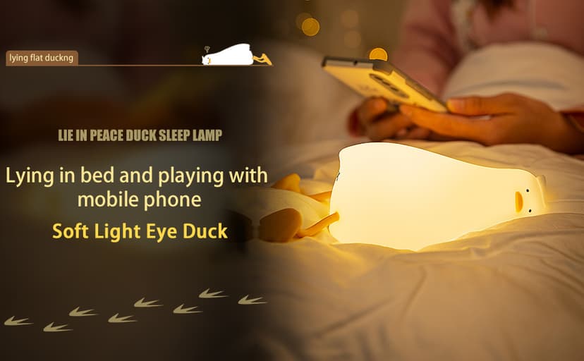 MUID Benson Lying Flat Duck Night Light, LED Squishy Duck Lamp, Cute Light Up Duck, Silicone Dimmable Nursery Nightlight, Rechargeable Bedside Touch Lamp for Breastfeeding, Finn The Duck.