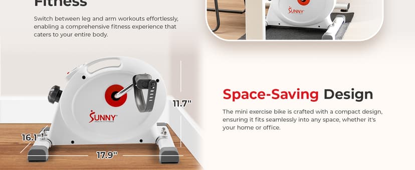 Sunny Health & Fitness Smart Under-Desk Bike Exerciser, Low-Impact Cardio Cycling Equipment for Home/Office, Mini Paddler for Arm/Leg Mobility Training, Free SunnyFit App Connect, Optional Motorized
