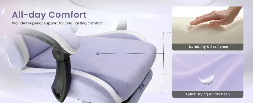 N-GEN GAMING Video Gaming Chair Office Computer Desk Use Ergonomic Reclining Backrest Adjustable Armrests Lumbar Support Footrest High Density Foam Breathable Fabric Heavy Duty Base (Purple)