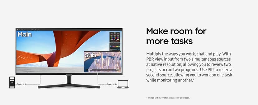 Samsung 34" ViewFinity S50GC Series Ultrawide QHD Monitor, 100Hz, 5ms, HDR10, AMD FreeSync, Ultrawide Screen, Eye Care, Thin Bezels, PIP, PBP, LS34C50DGANXZA, 2023, Black