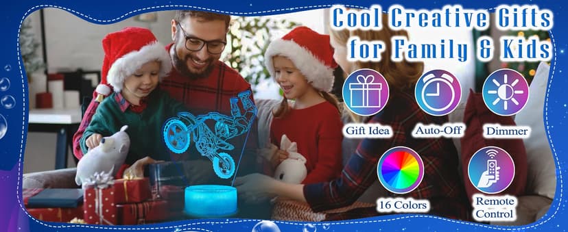Dirt Bike Night Light, Dirt Bike Gifts for Boy, 3D Illusion Lamp with Remote Control, 16 Colors Changing, RGB Flashing Mode and Dimmable, Gifts for Boys Christmas Decor