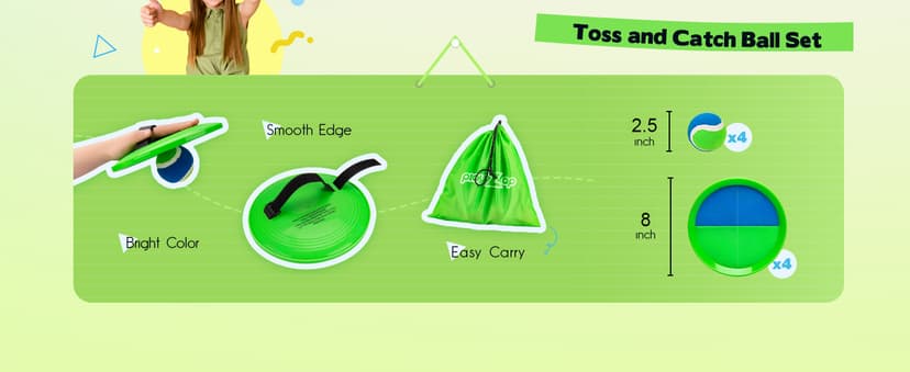 PlayZap Toss and Catch Ball Set Ultra Sturdy ABS - Valentine Gift for Toddlers Kids Teens Boys Girls 3-5 5-8 8-13+ Yrs - Baseball Toy Indoor Outdoor Yard Game & Beach/Pool Toy Set 4 Pack