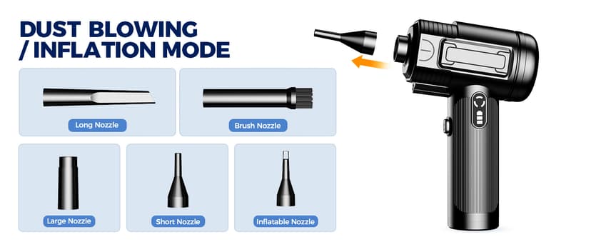 Compressed Air Duster: 100000RPM Electric Air Duster with LED Light Mini Air Blower Rechargeable Cordless Keyboard Cleaning Jet Dry Blower - Car, PC and Home Cleaning Kit Replaces Compressed Air Can