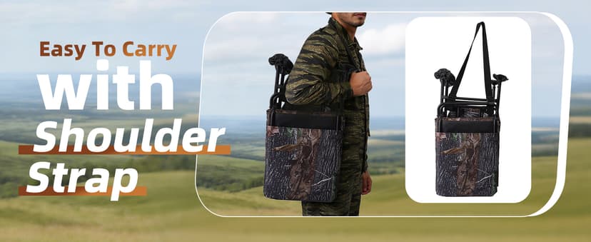 FUNHORUN Hunting Chair with Storage Bag, 360 Degree Silent Swivel Hunting Seat, Camouflage Foldable Ground Blind Chair, Tool-Free Padded Cushion Portable Seat, Lightweight
