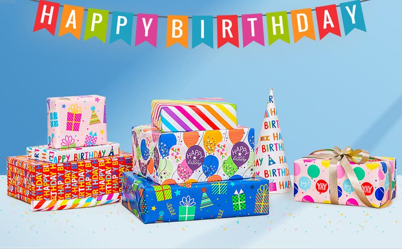WRAPAHOLIC Reversible Birthday Wrapping Paper - Mini Roll - 17 Inch X 33 Feet - Colorful Balloon with Confetti Design for Birthday, Holiday, Party, Baby Shower B0BJ6V38SZ