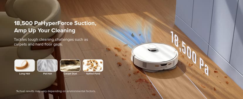 roborock Qrevo Curv S5X Robot Vacuum and Mop, 18500Pa Suction, Zero-Tangling Design, FlexiArm Side Brush, Reactive Tech Obstacle Avoidance, 10 Weeks Self-Emptying, Auto Washing for Hard Floor, Corner