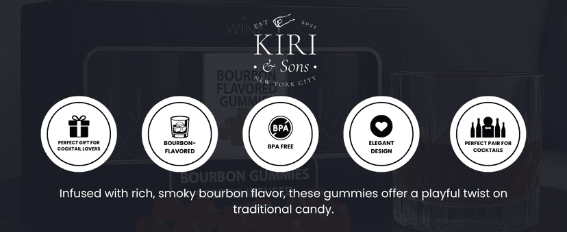 Bourbon Gummy Gift Set with 2 Whiskey Glasses – Bourbon-Flavored Candy Bears & Crystal Lowball Glasses – Father’s Day Gift for Whiskey & Scotch Lovers, Dad, Husband, or Him – Tasting Set