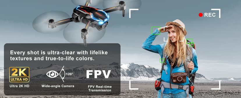 Drone with Camera for Adults, 2K HD FPV Drones with Upgrade Altitude Hold, One-Key Take Off/Landing, Speed Adjustment, Headless Mode, 2 Batteries, Toys Gifts for Teen Boys Girls, Beginner