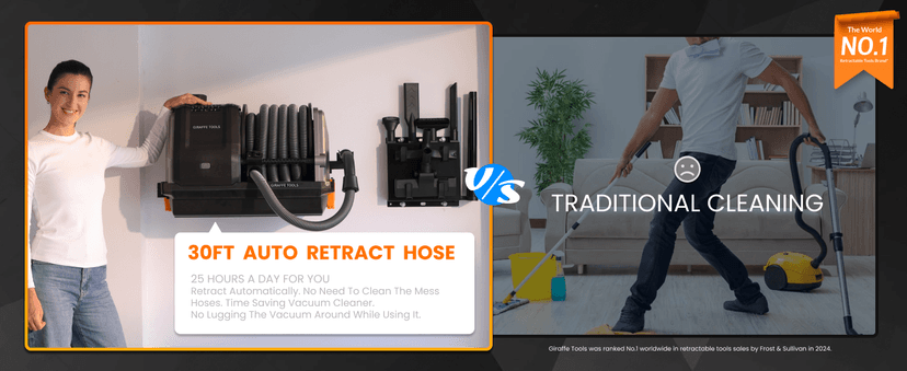 Giraffe Tools Grandstorm Retractable Vacuum Cleaner Wall-Mounted, Shop Wet Dry Vacuum Cleaner with 6 Nozzles for Car Detailing Remote Control Garage Vacuum, Grey