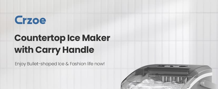 Portable Countertop Ice Maker Machine with Handle, 9 Bullet-Shaped Ice Cubes Ready in 6 Mins, 26Lbs/24H, Self-Cleaning Function with Ice Scoop and Basket for Home/Kitchen/Party (Grey)