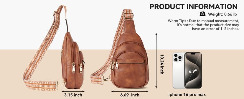 BOSTANTEN Small Sling Bag for Women Leather Crossbody Bags Fanny Pack Chest Bag for Travel