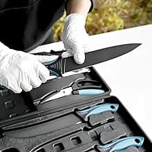 KNINE OUTDOORS Fish Fillet Knife Set Curved Flex 7 inch 9 inch Filet Knife for Filleting and Boning, Non-Slip Handles, Includes Fishing Braid Line Scissors, Fish Dressing Scissors, Filleting Pad