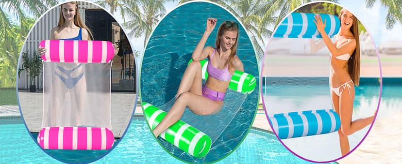 3 Pack Inflatable Pool Floats Adult Size Water Hammock,Pool Floaties Toys,4-in-1 Multi-Purpose Floats for Swimming Pool,Pool Rafts Lounge Chairs Floating,for Adults Vacation Fun and Rest