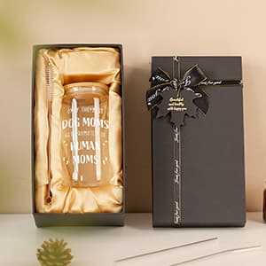 New Mom Gifts for Pregnant Women, 16oz Drinking Glass Cup with Lid and Straw, Funny Dog Mom Pregnancy Gift for Expecting Mom, Mother to be - Postpartum, Mothers Day, Birthday Gifts for First Time Moms