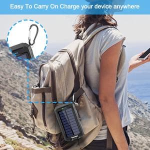 Solar Charger Power Bank, 20000mAh Portable Outdoor Waterproof Solar Battery Charger, Camping External Backup Battery Pack USB C Ports Input/Output, 2 Led Light Flashlight with Compass (Blue)