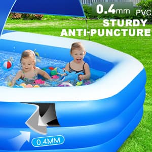 Inflatable Pool with Canopy, Large Inflatable Swimming Pool for Kids,Adult, Blow Up Pools with Seats,Backrest.Durable Thickened Inflatable Family Pools for Backyard,118"x75"x22"-Dark Blue