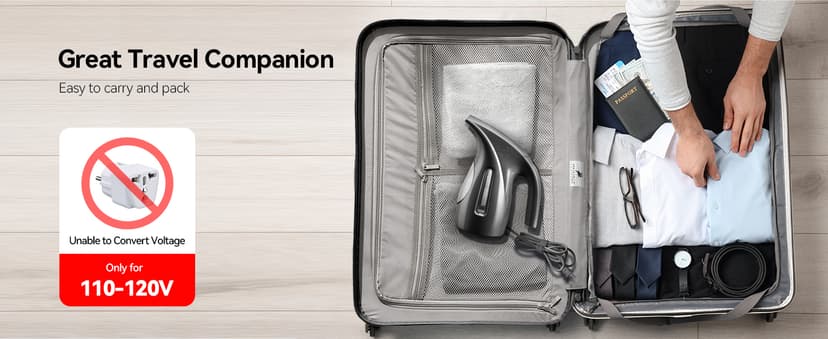 HiLIFE Steamer for Clothes, Portable Handheld Design, 240ml Big Capacity, 700W, Strong Penetrating Steam, Removes Wrinkle, for Home, Office(ONLY FOR 120V)-Black