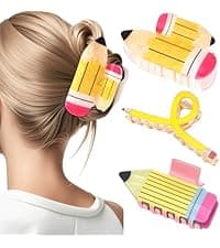 Back to School Jaw Barrettes Cute Teacher Appreciation Gift Accessories Party Costume Christmas YARIEW Pencil Hair Claw Clips for Women Thick Hair Clips for Teacher Gifts B0DSB6GNKS