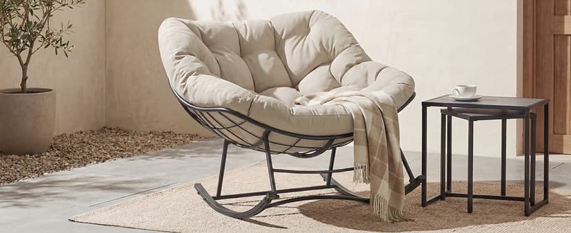 NEWBULIG Outdoor Patio Rocking Chair with 5.5" Thick Cushion, Oversized Egg Lounge Chair, 450 Lbs Heavy Duty, Water-Repellent Fabric, for Garden, Porch, Living Room
