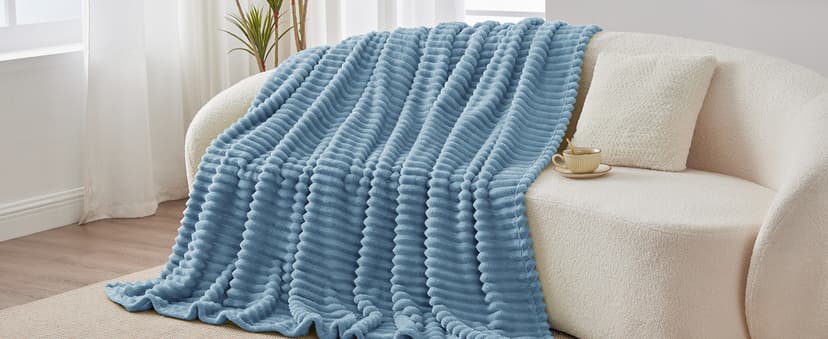 Ultra-Soft Plush Fleece, Cozy, Warm Yet Lightweight, Ribbed Texture, Home Decor, Machine Washable, Giftable, All-Season Use BEDELITE Ribbed Fleece Throw Blanket for Couch, Cream, 50"x60" B0CSFJR66V
