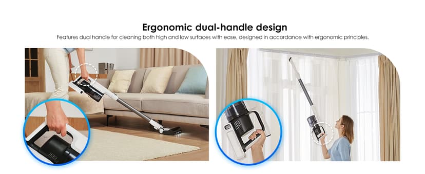 Tineco A20 Cordless Stick Vacuum Cleaner, Powerful Suction, 3 Modes for Multi-Level Messes, 1L Larger Dustbin, Ergonomic Dual-Handle Design, Wall-Mount Dock, LED Headlight