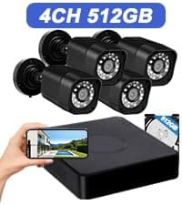 4CH 1080P Wired Security Camera System, AIWIXEN CCTV DVR with 512GB Hard Drive, 4 x Home Surveillance IP68 Waterproof Security Cameras with Human Vehicle Detection, Remote Access, 24-7 Recording