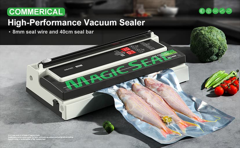 MAGIC SEAL 16'' Commercial Vacuum Sealer Machine, Meat Sealer Vacuum Packing Machine with Double Pump and Auto Cooling System, Sealing and Vacuum Time Control, Compatible with Mylar Bags