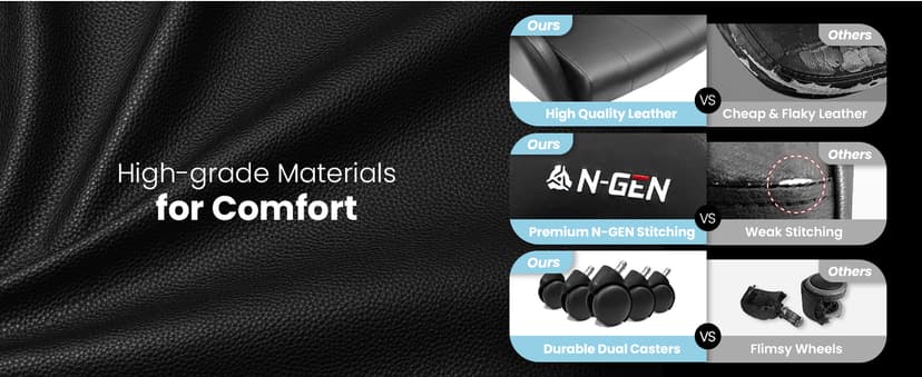 N-GEN GAMING Video Gaming Chair with Footrest Lumbar Support for Home Office High Back Recliner Height Adjustable Ergonomic Comfy Leather Computer Desk Chair (Black)